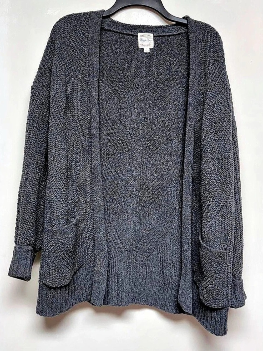 Hippie Rose Open Front Knit Cardigan Charcoal Gray Size Large Like New